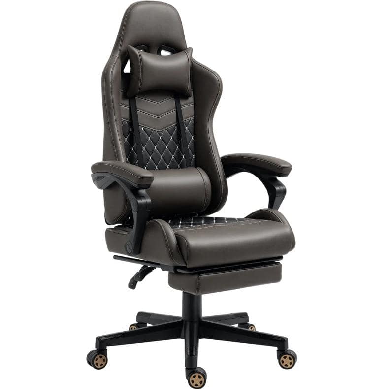 Forest'nSky - Office Gamer Chair High Back Swivel Recliner with Footrest,Lumbar Support,Adjustable Height - Brown