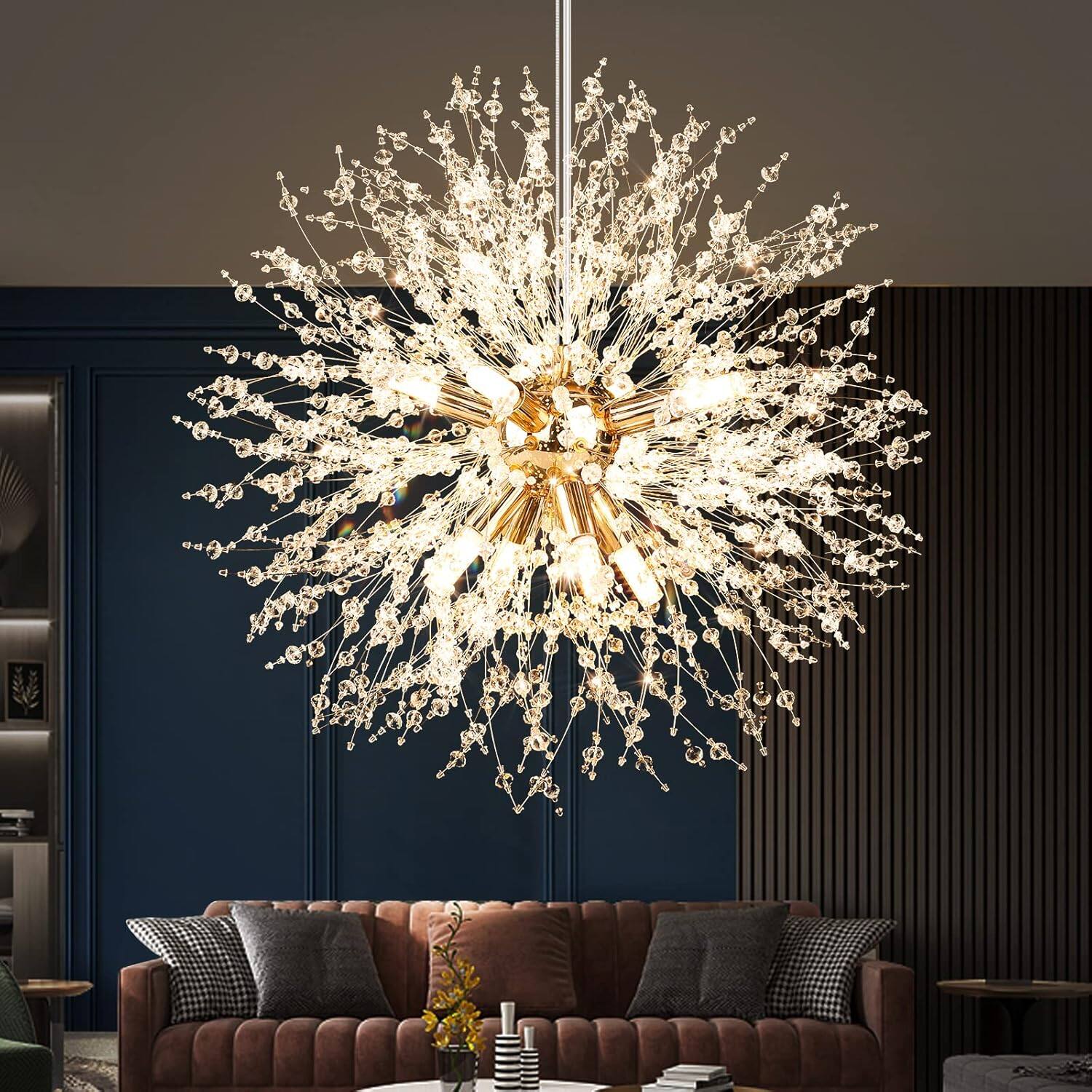 Nordic Hygge - Modern Crystal Chandeliers Firework, 8-Light Dandelion Chandelier, Semi Flush Mount Ceiling Light Fixtures - Gold