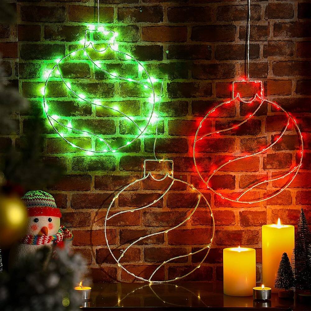 Alt View 1. RTMB - 3-Pack 11.8" LED Lighted Window Balls, 50 Bulbs, Red/Green/Gold Indoor Decor - multicolor.