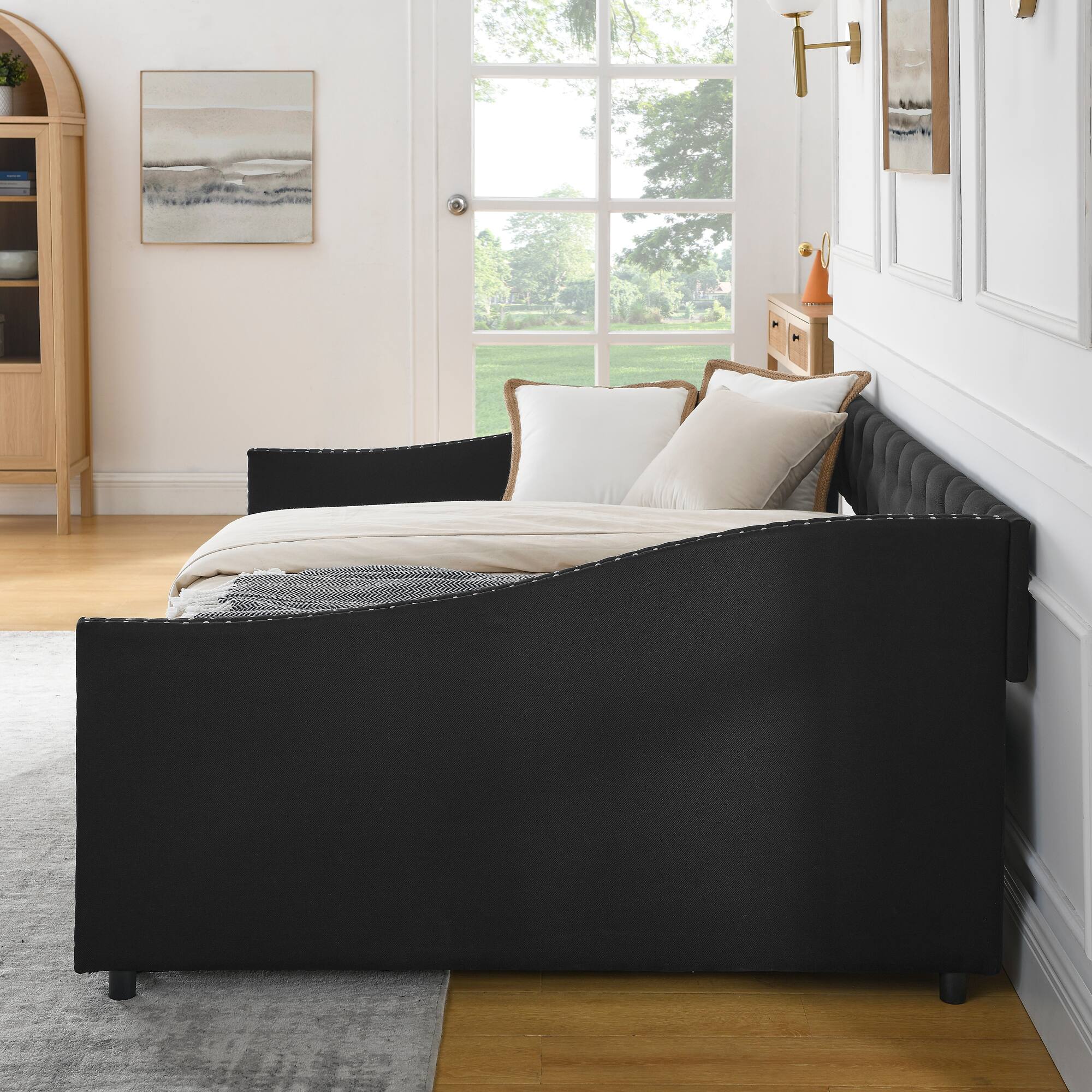 Alt View 7. Tiramisubest - Full Size Daybed with Drawers Upholstered Tufted Sofa Bed, (80.5''x55.5''x27.5'') - Black.