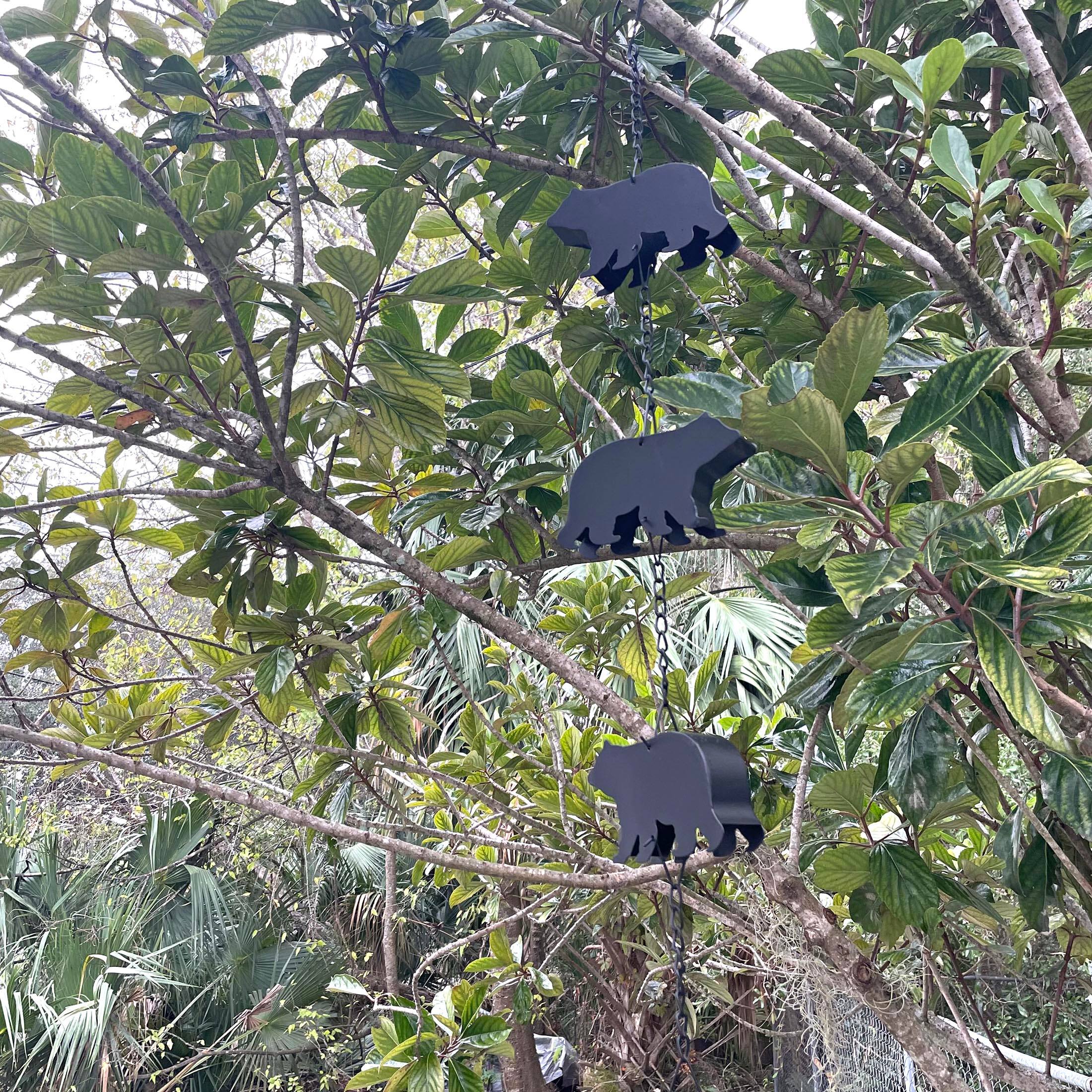 Alt View 3. Things2Die4 - Black Bear Rain Chain - 75" Long with 8 3D Bear Designs, Weighted Bell - Black.
