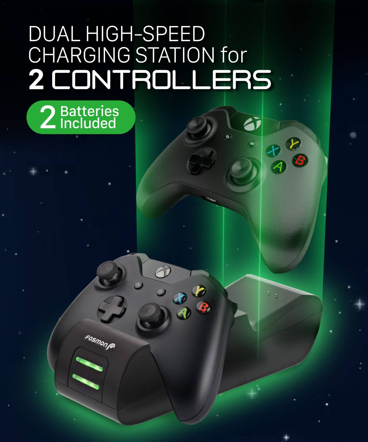 DUAL HIGH-SPEED CHARGING STATION for 2 CONTROLLERS 2 Batteries Included