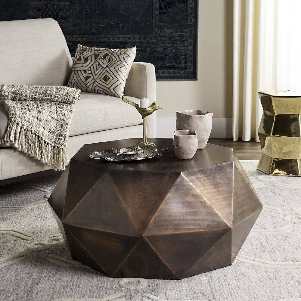 Left. Safavieh - Home Collection Astrid Geometric Copper Faceted Coffee Table - Brown.