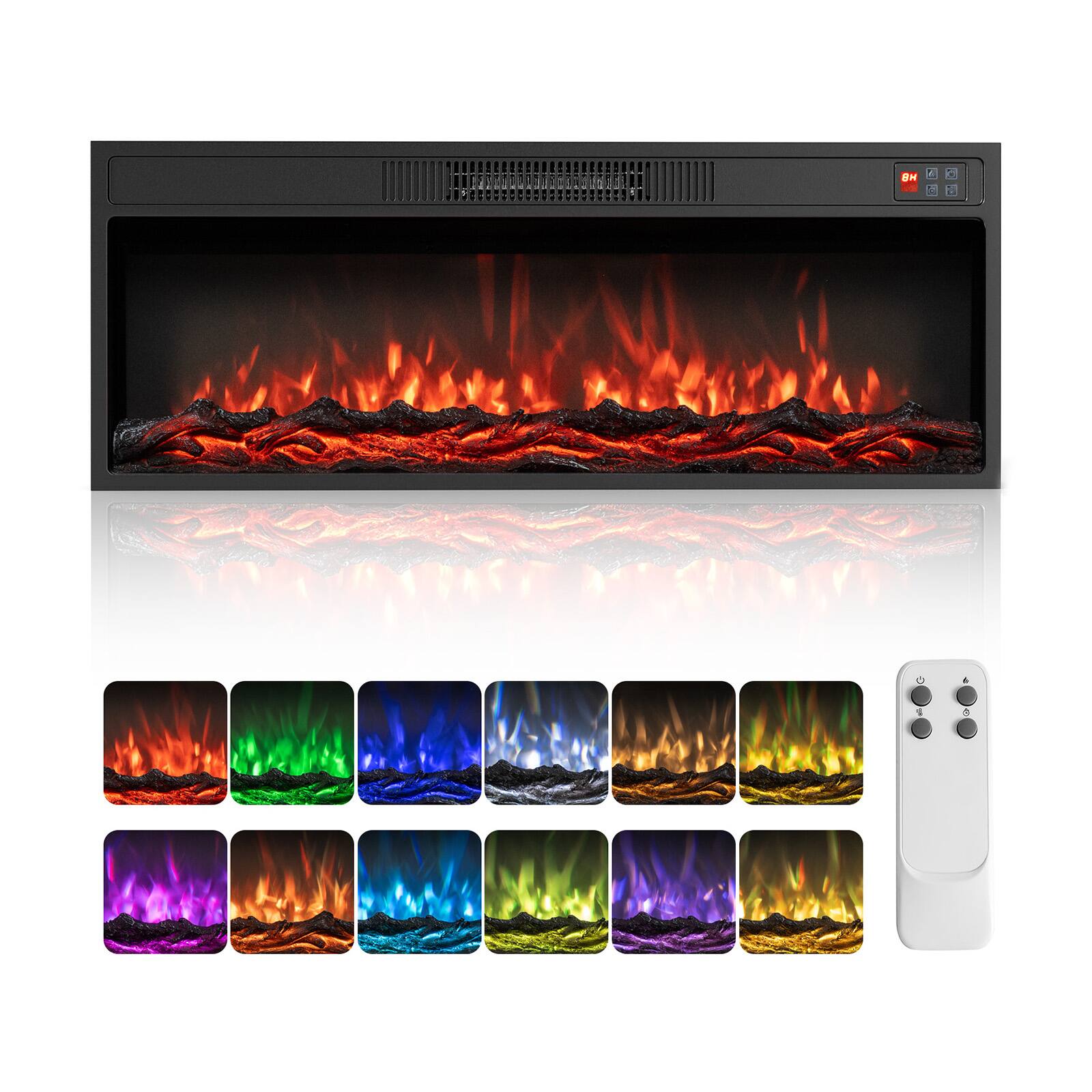 Alt View 9. Costway - Costway 36" Recessed Electric Fireplace Heater with Adjustable Flame Colors & Brightness - Black 36".