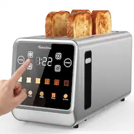 Teendow - 4 Slice Touchscreen Toaster, 1400W Smart Screen Toaster Touch, Extra-Wide 1.5" Slots, 5 Bread Modes, 6 Shade Settings - Black