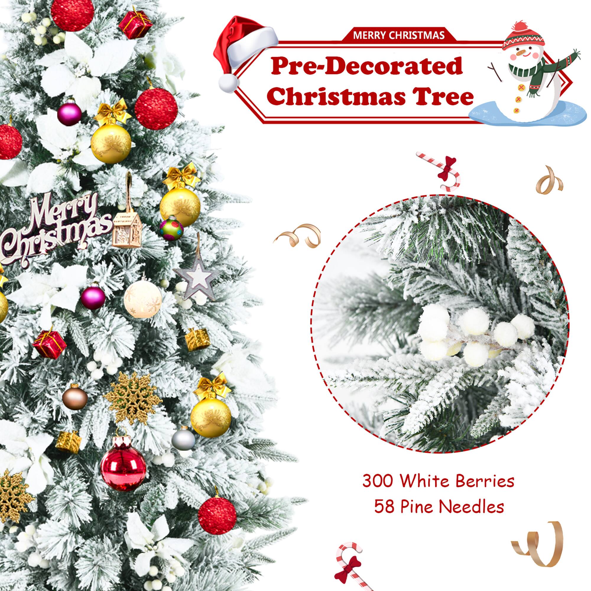 MERRY CHRISTMAS

Pre-Decorated Christmas Tree

Merry Christmas

300 White Berries
58 Pine Needles