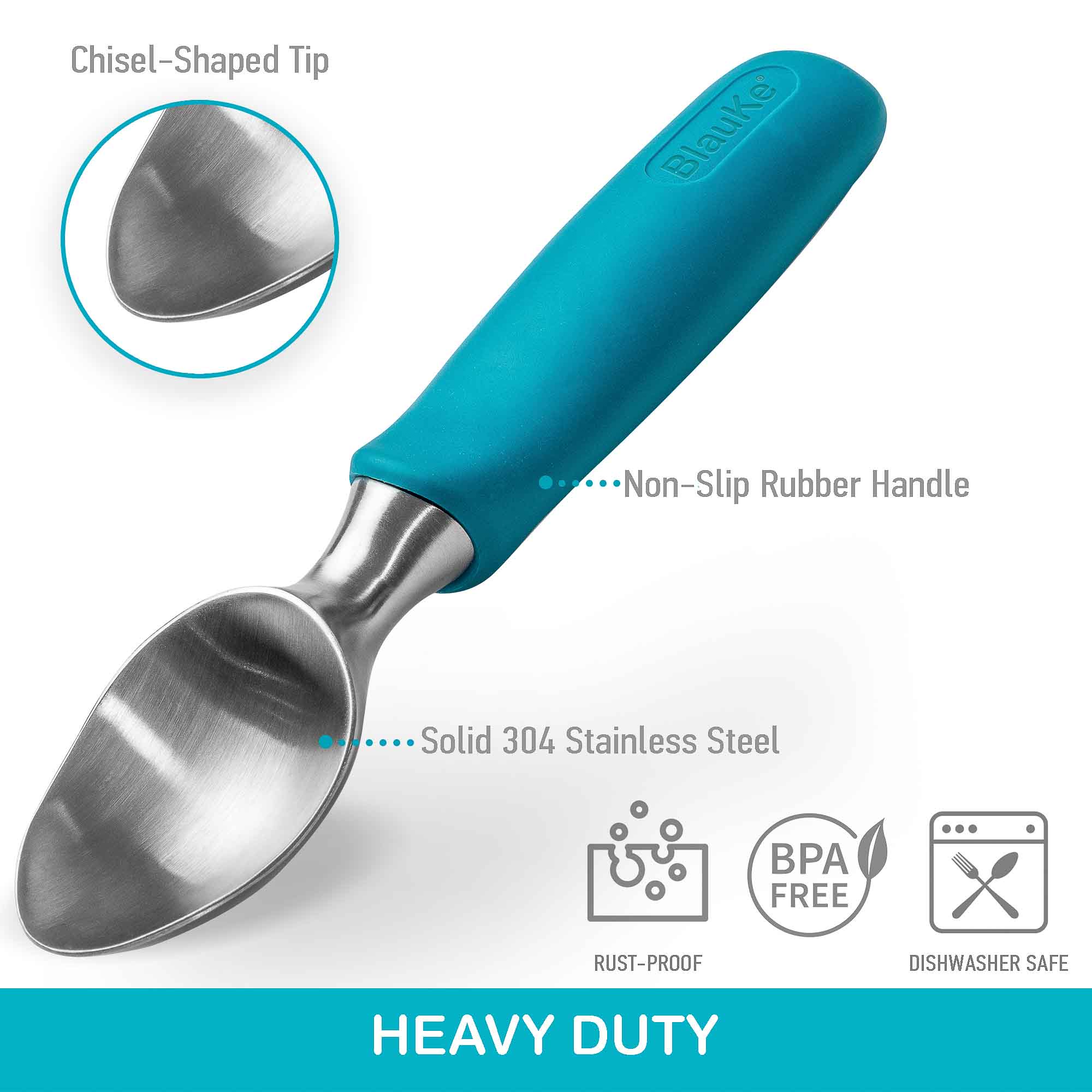 Chisel-Shaped Tip, Non-Slip Rubber Handle, Solid 304 Stainless Steel, BPA FREE, RUST-PROOF, DISHWASHER SAFE, HEAVY DUTY