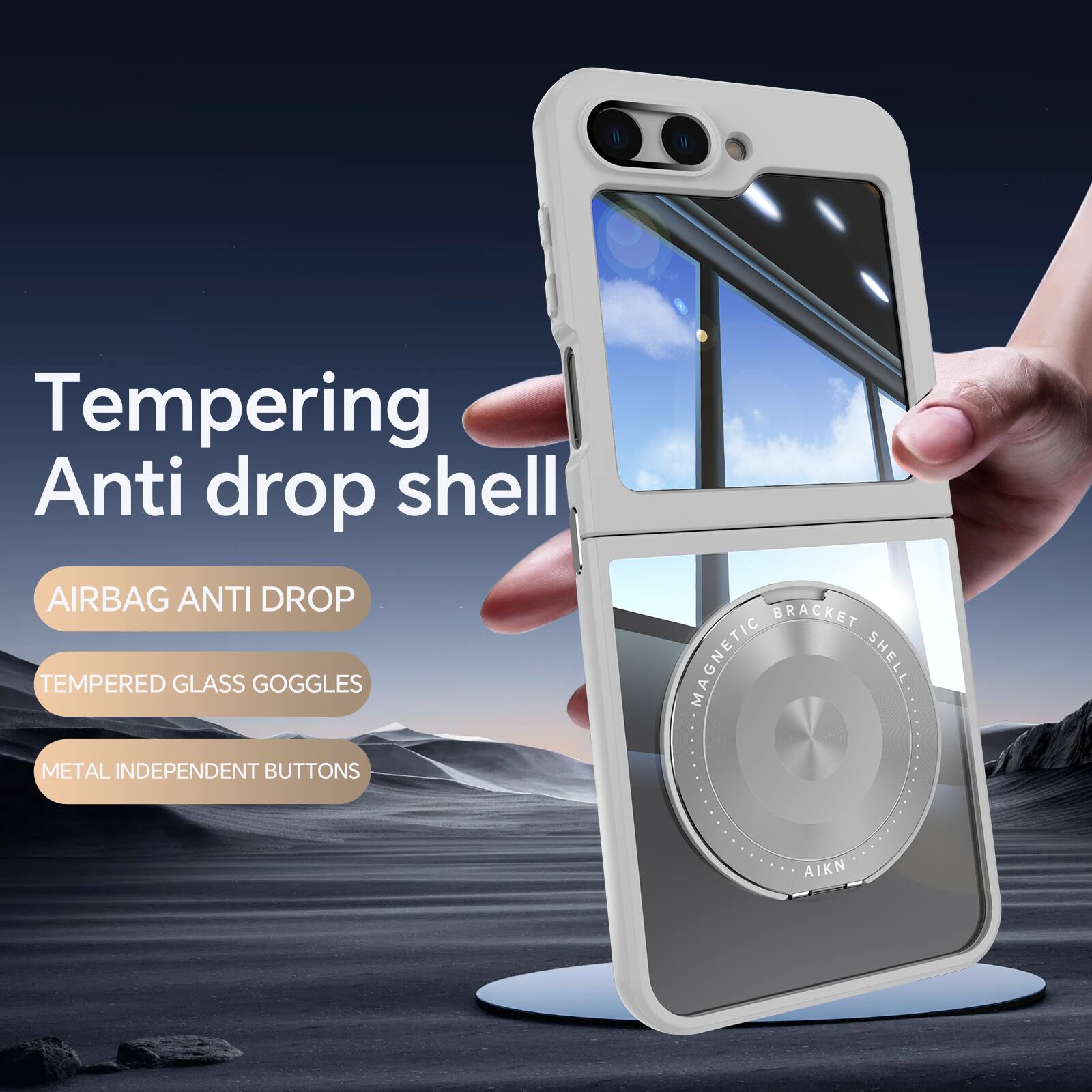 Tempering Anti drop shell  
AIRBAG ANTI DROP  
TEMPERED GLASS GOGGLES  
METAL INDEPENDENT BUTTONS  
MAGNETIC SHELL  
AIKN