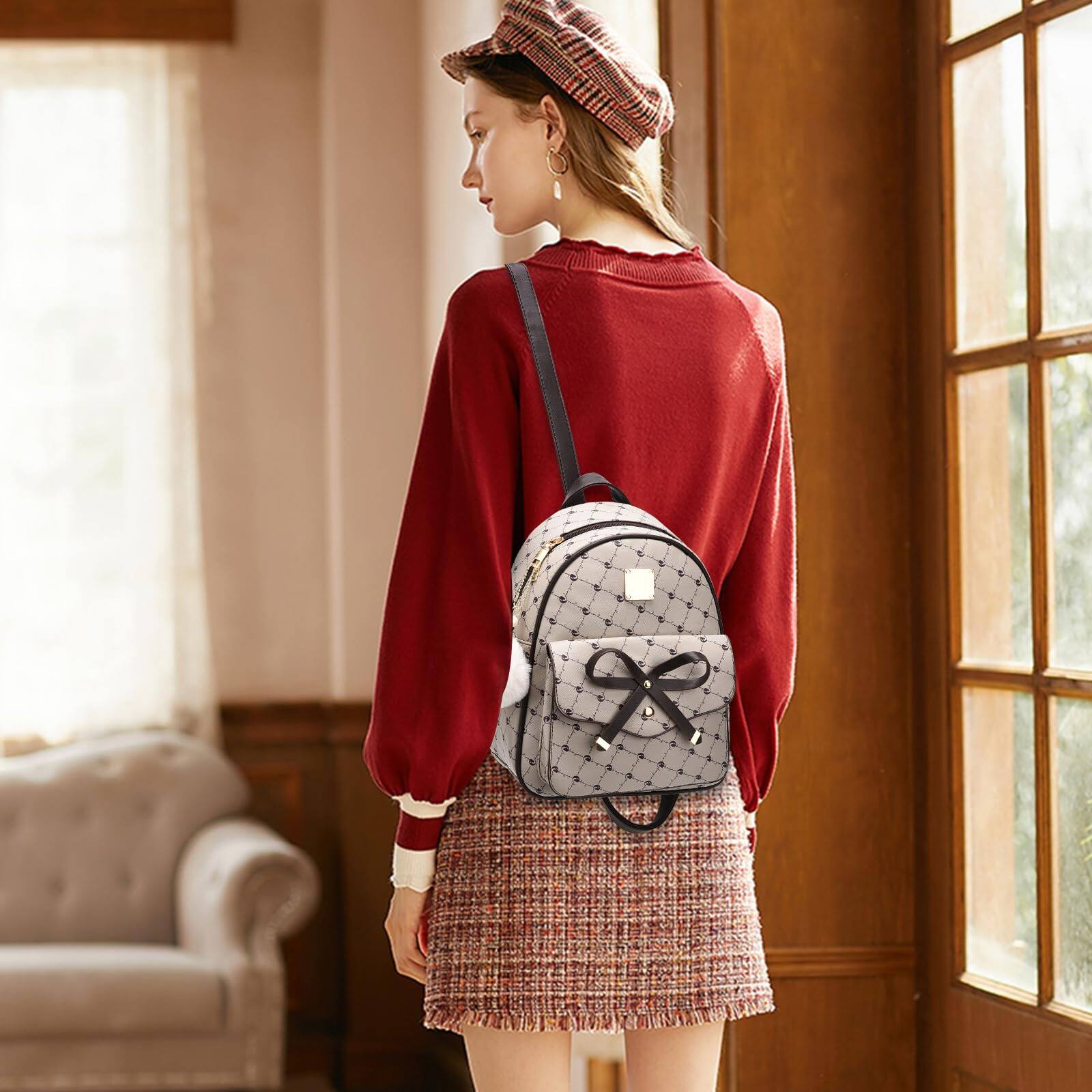 Cozy Serene Bowknot 3 pieces Fahsion Leather Backpack Purse For Women ...