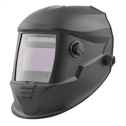 Front. VEVOR - Welding Helmet Auto Darkening, 3.94" x 2.34" True Color Welding Hood, Solar-Powered Welder Mask with 4 Arc Sensors - Black.