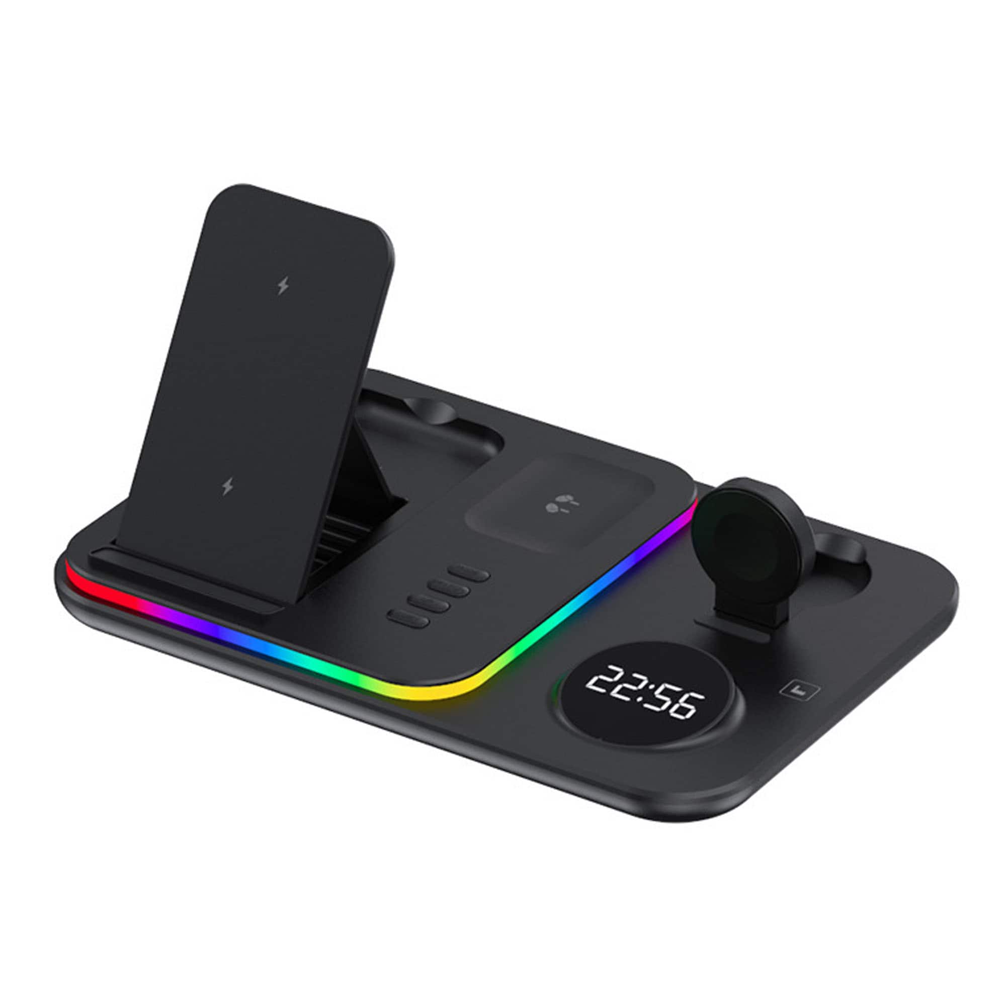 YONWAY - Foldable Wireless Charger with LED Light and Alarm Clock, Fast Charging Dock for iPhone, Watches, Airpods