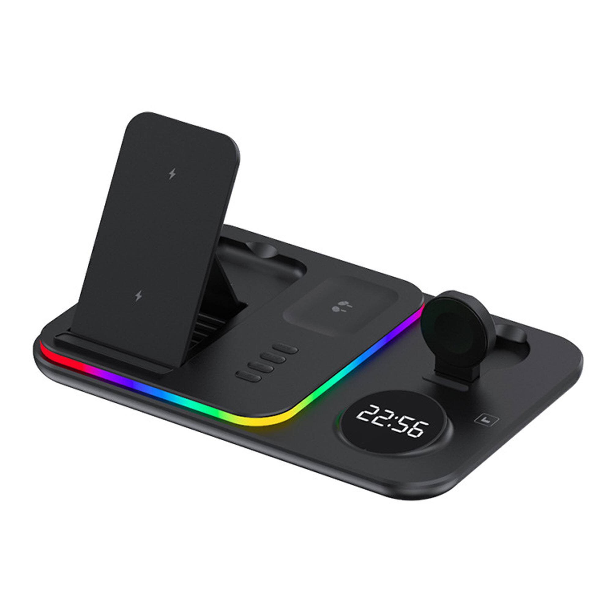 Front. YONWAY - Foldable Wireless Charger with LED Light and Alarm Clock, Fast Charging Dock for iPhone, Watches, Airpods.