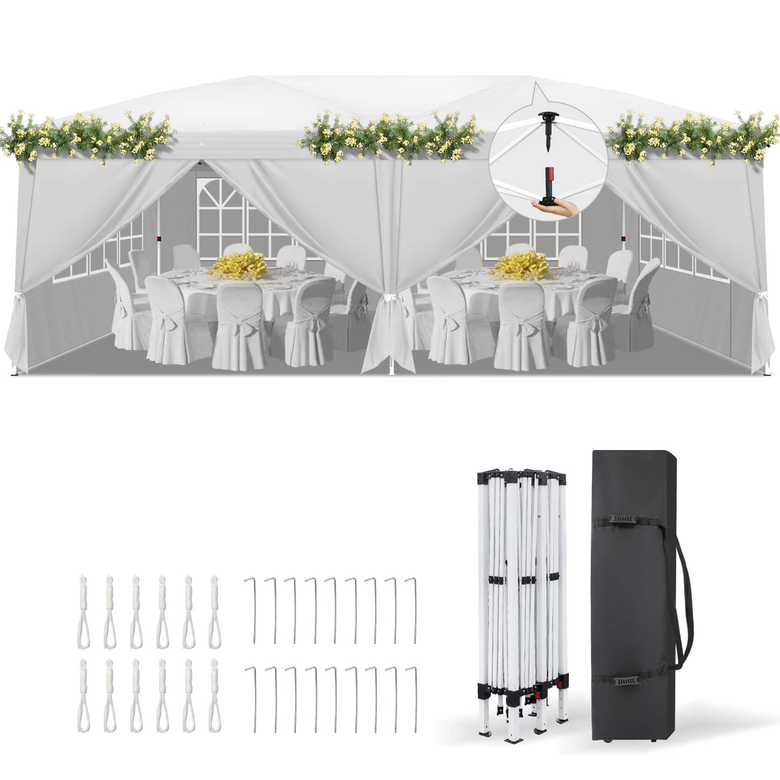 Winado - 10x20 ft Pop Up Canopy Tent with 6 Sidewalls with Carry Bag, Outdoor Gazebo Shelter, Patio Event Tent Outdoor Canopy