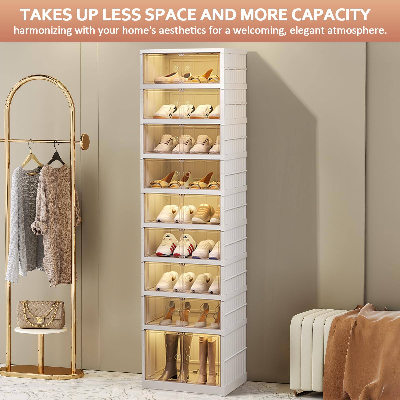 TAKES UP LESS SPACE AND MORE CAPACITY  
harmonizing with your home's aesthetics for a welcoming, elegant atmosphere.