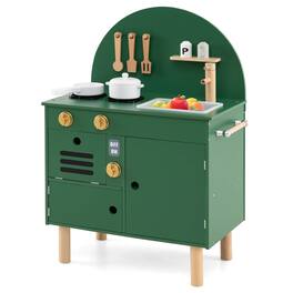 Costway - Play Kitchen for Kids with Stoves Faucet Sink Microwave Oven Cooking Accessories - Green