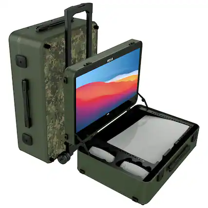 Front. POGA - LUX PlayStation 5 Premium Portable Console Travel Case w/ Trolley and 24" AOC Gaming Monitor - Camouflage.