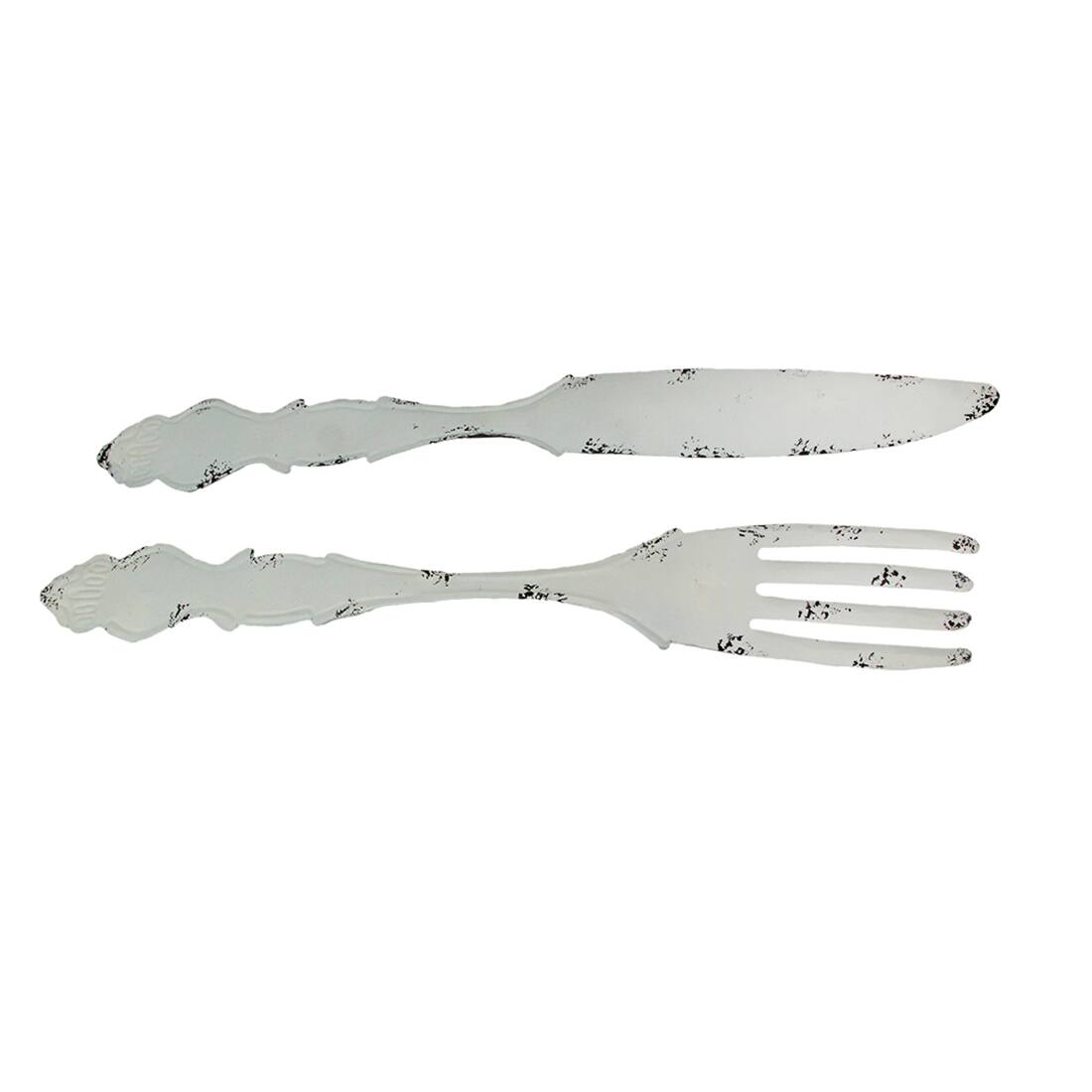 Alt View 5. Zeckos - 30 In Large Utensil Wall Art Decorative Knife Fork Farmhouse Kitchen Set of 2 - White.
