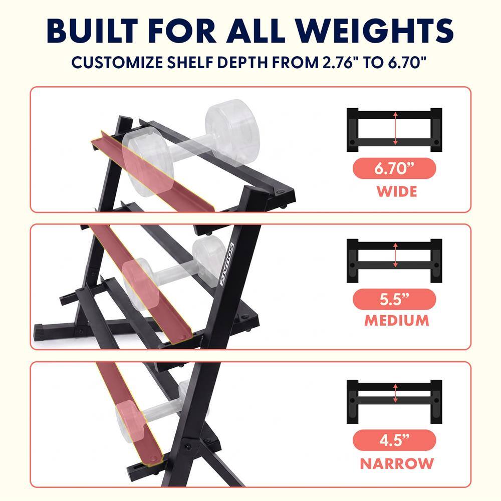 SereneLife SQUATZ 3 Tier Dumbbell Storage Rack, Heavy Duty Steel Weight ...