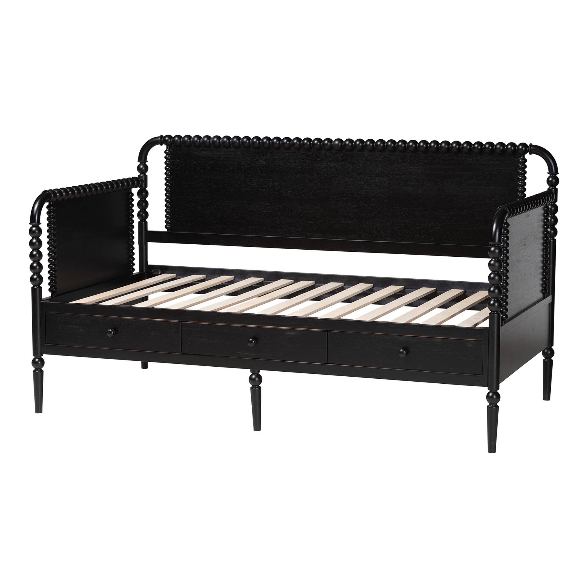 Alt View 1. Baxton Studio - Lucera 3-Drawer Daybed with Bobbin Frame, Full - Black.