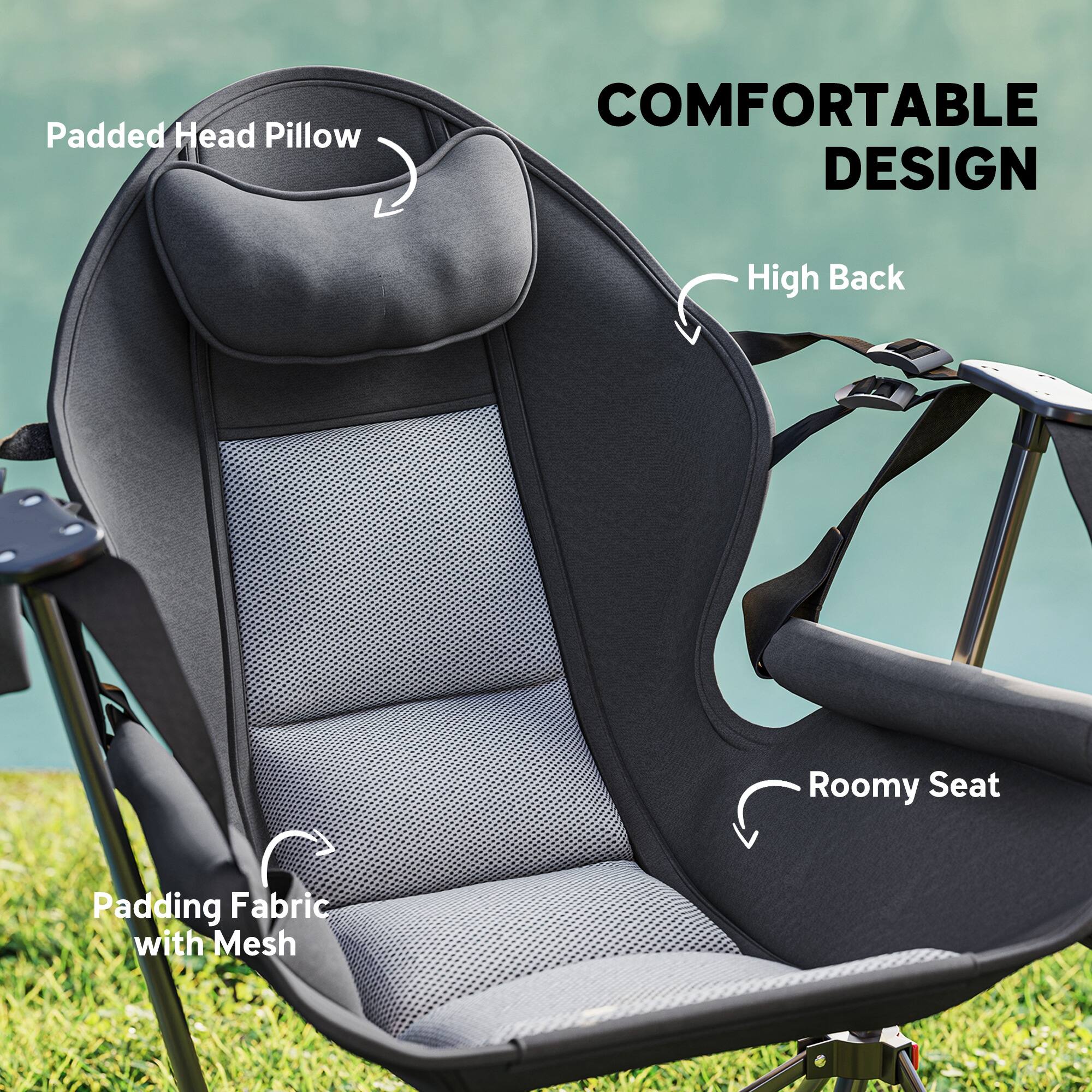 Outsunny Double Hammock Camping Chair, Adjustable Back Folding Rocking ...
