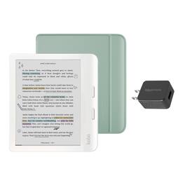 Kobo - Libra Colour eReader (White) with and AC Bundle - 2024 - Garden Green Basic SleepCover