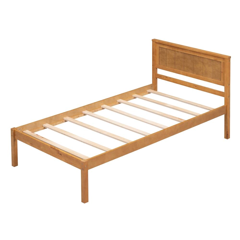 Alt View 7. Loheer - Loheer Twin Platform Bed Frame with Headboard Oak Wood Slat Support No Box Spring Needed - Oak.