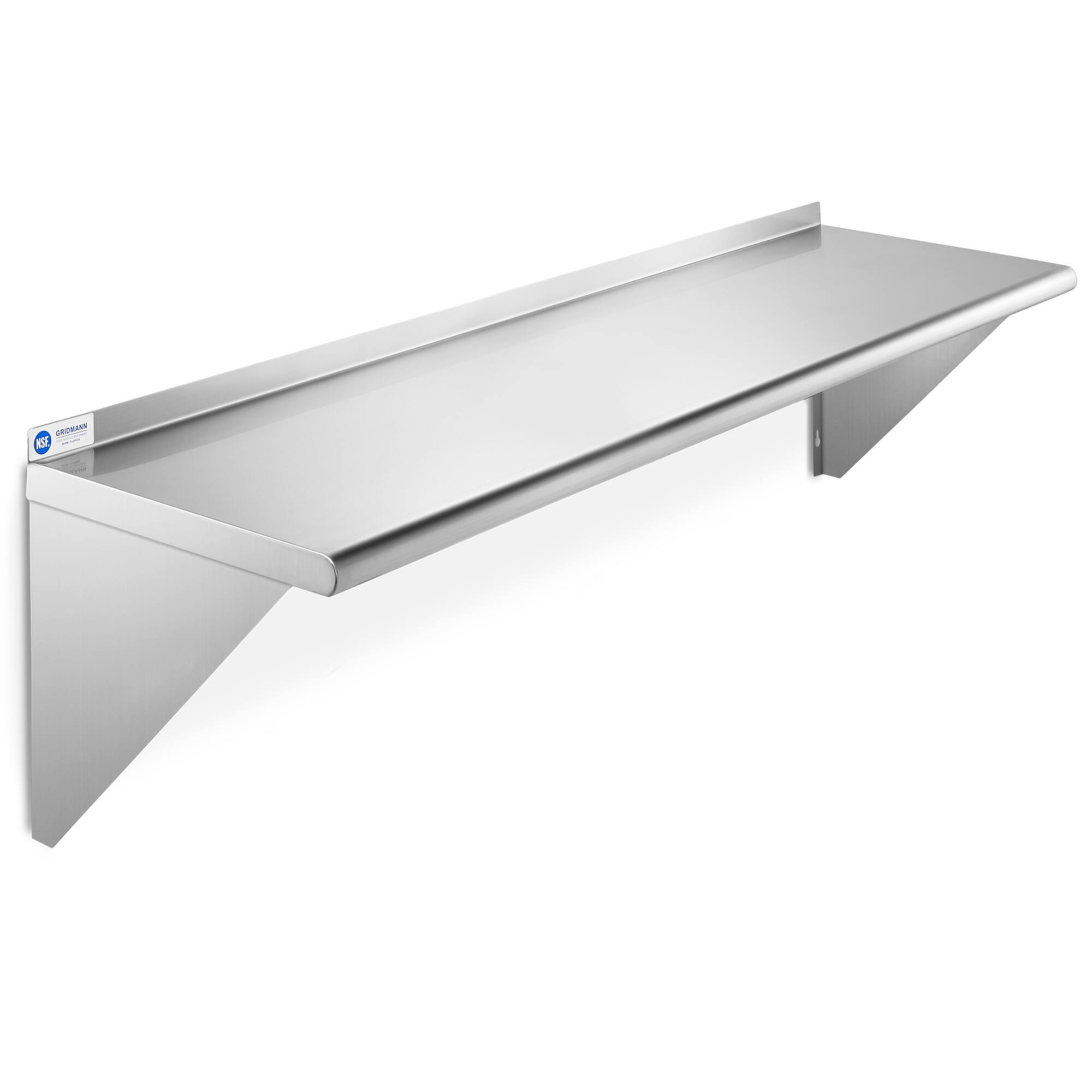 Front. GRIDMANN - 48 x 14-in NSF Stainless Steel Wall-Mount Shelf - Silver.