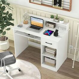 Kadyn - Home Office Desk - Charging Station + Adjustable Shelf - White