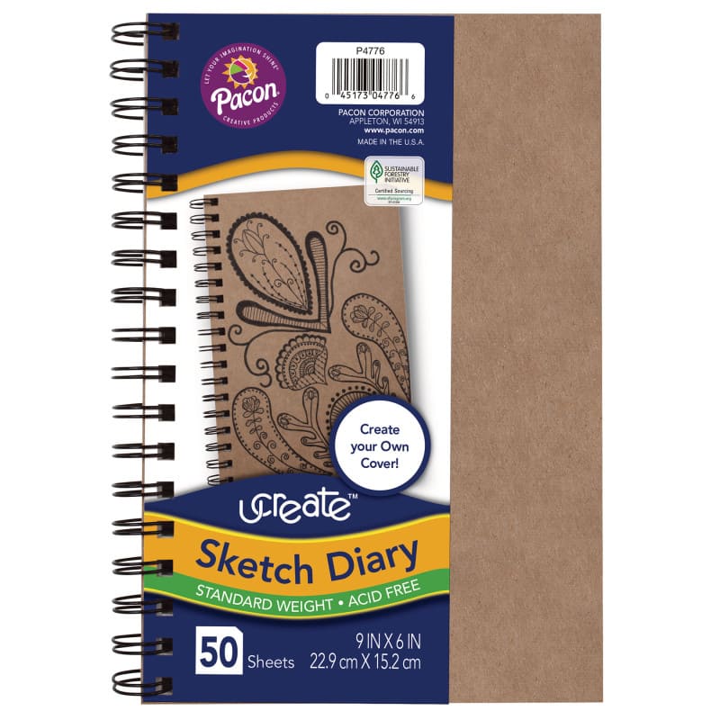 uCreate - Create Your Own Cover Sketch Diary, Natural Chip Cover, 9" x 6", 50 Sheets