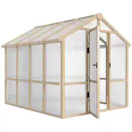 Outsunny - 6.6' x 8' Walk-in Polycarbonate Greenhouse with Thickened Panels, Wooden Greenhouse with Lockable Door