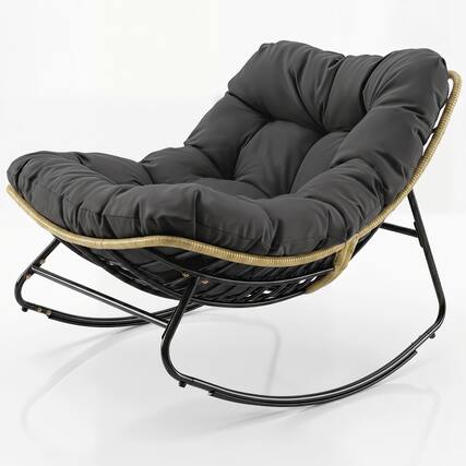 Front. Costway - Costway Outdoor Oversized Egg-Shaped Outdoor Papasan Rocking Chair With Thick Cushioned Seat - Gray.