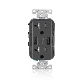 Leviton - Decora 20 amps 125 V Outlet and USB Charger 5-20R 1 pk - Black