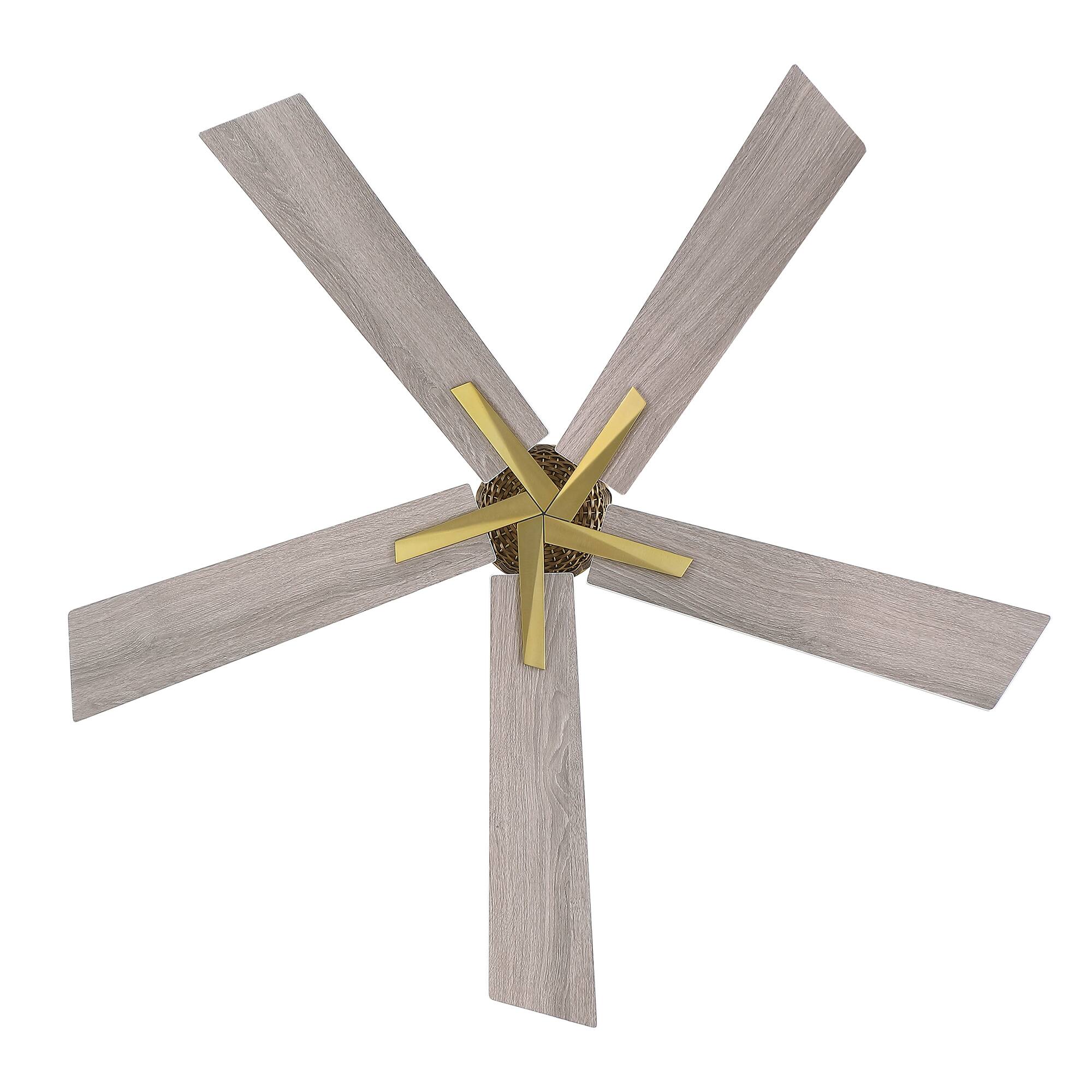 Alt View 8. Parrot Uncle - 52" Weathered Grey Oak Plywood 5-Blade Indoor Ceiling Fan with Remote and No Light - Gold.