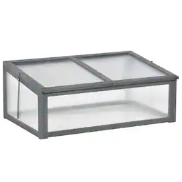 Outsunny - Cold Frame Greenhouse, Mini Greenhouse with Polycarbonate Board and Solid Wood Frame - Gray