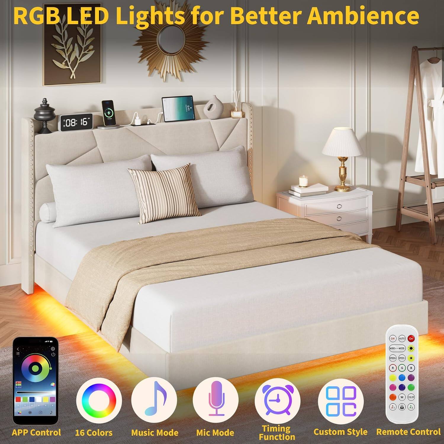 RGB LED Lights for Better Ambience

- APP Control
- 16 Colors
- Music Mode
- Mic Mode
- Timing Function
- Custom Style
- Remote Control