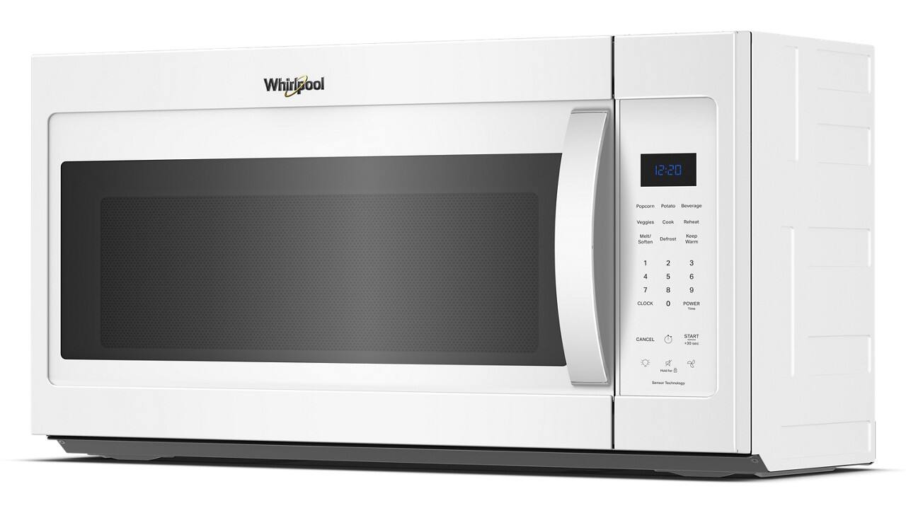 Whirlpool 12:20 Popcorn Potato Beverage Veggies Cook Reheat Melt/ Detrost Soften nosp Warm 1 2 a 4 5 6 7 8 9 CLOCK 0 POWER CANCEL START +30e nart e Sensor Technology
