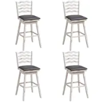 Costway Set of 4 Swivel Bar Stools Bar Height Upholstered  Faux Leather Dining Chairs - Antique White + Grey - Front_Zoom