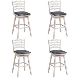 Costway - Set of 4 Swivel Bar Stools Bar Height Upholstered Faux Leather Dining Chairs - Antique White + Grey