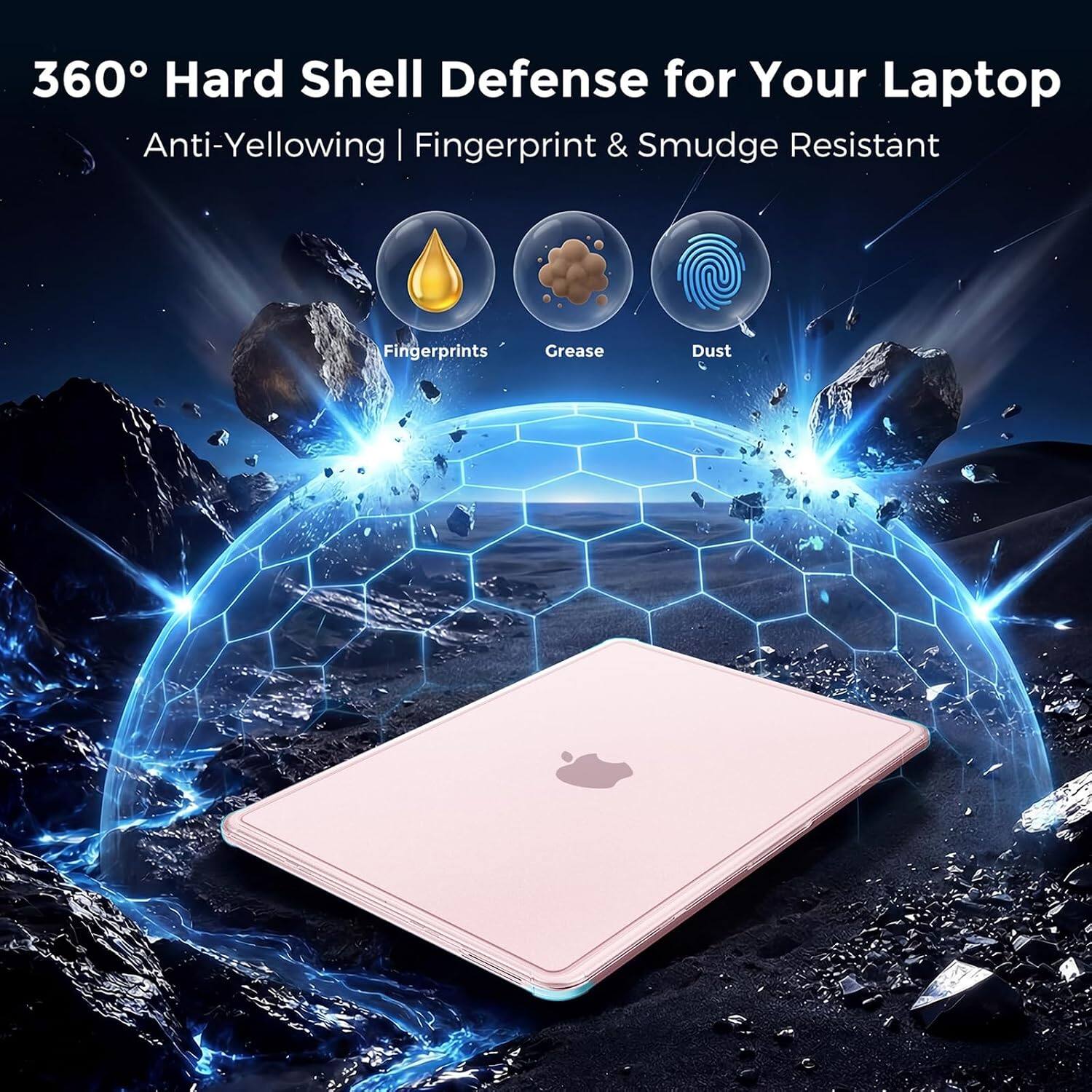 360° Hard Shell Defense for Your Laptop  
Anti-Yellowing | Fingerprint & Smudge Resistant  

Fingerprints  
Grease  
Dust