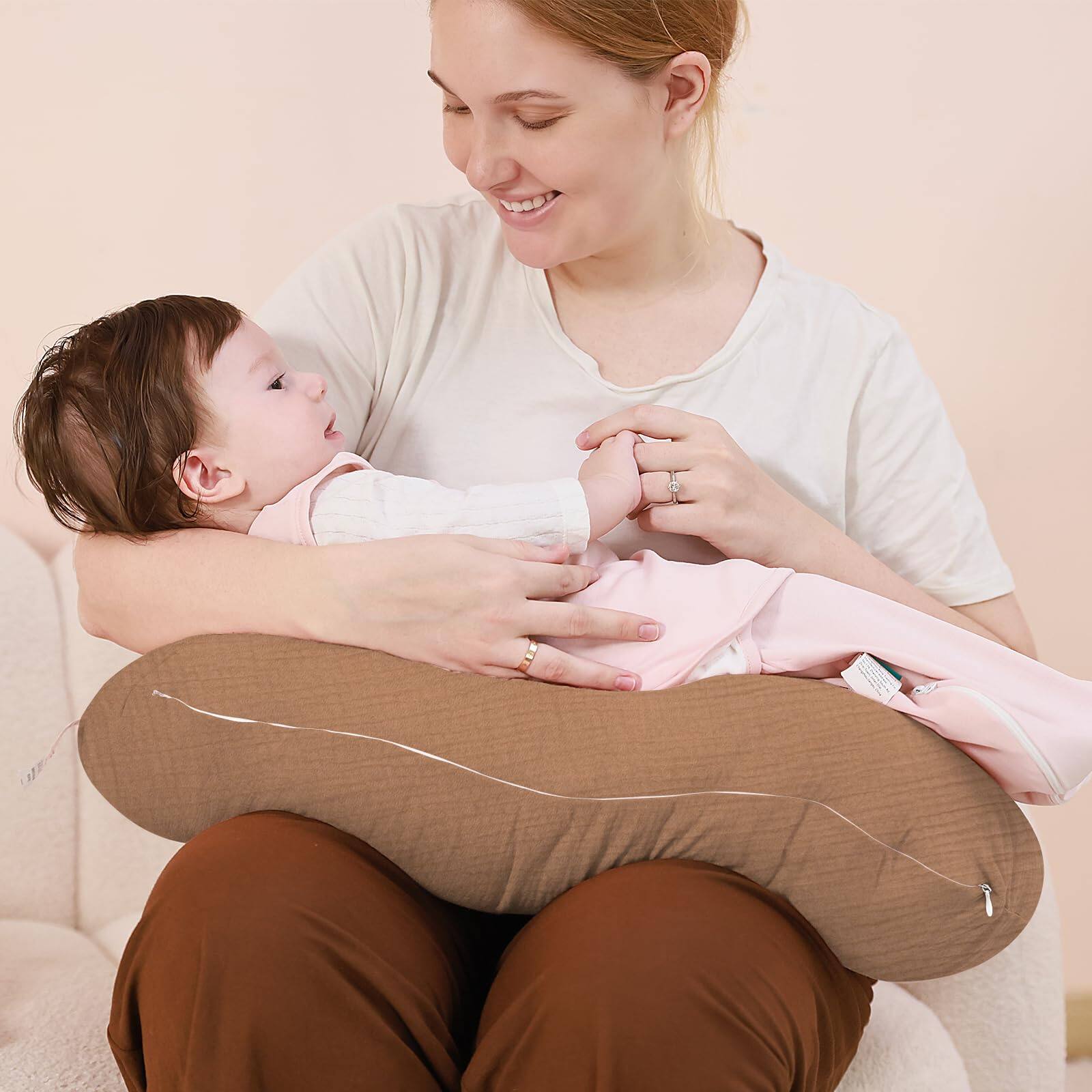 Alt View 1. Fabibe - Muslin Pillow Cover Compatible With Boppy Soft Covers For Pillows Brown featuring cotton, zipper closure, breathable for - Blush.