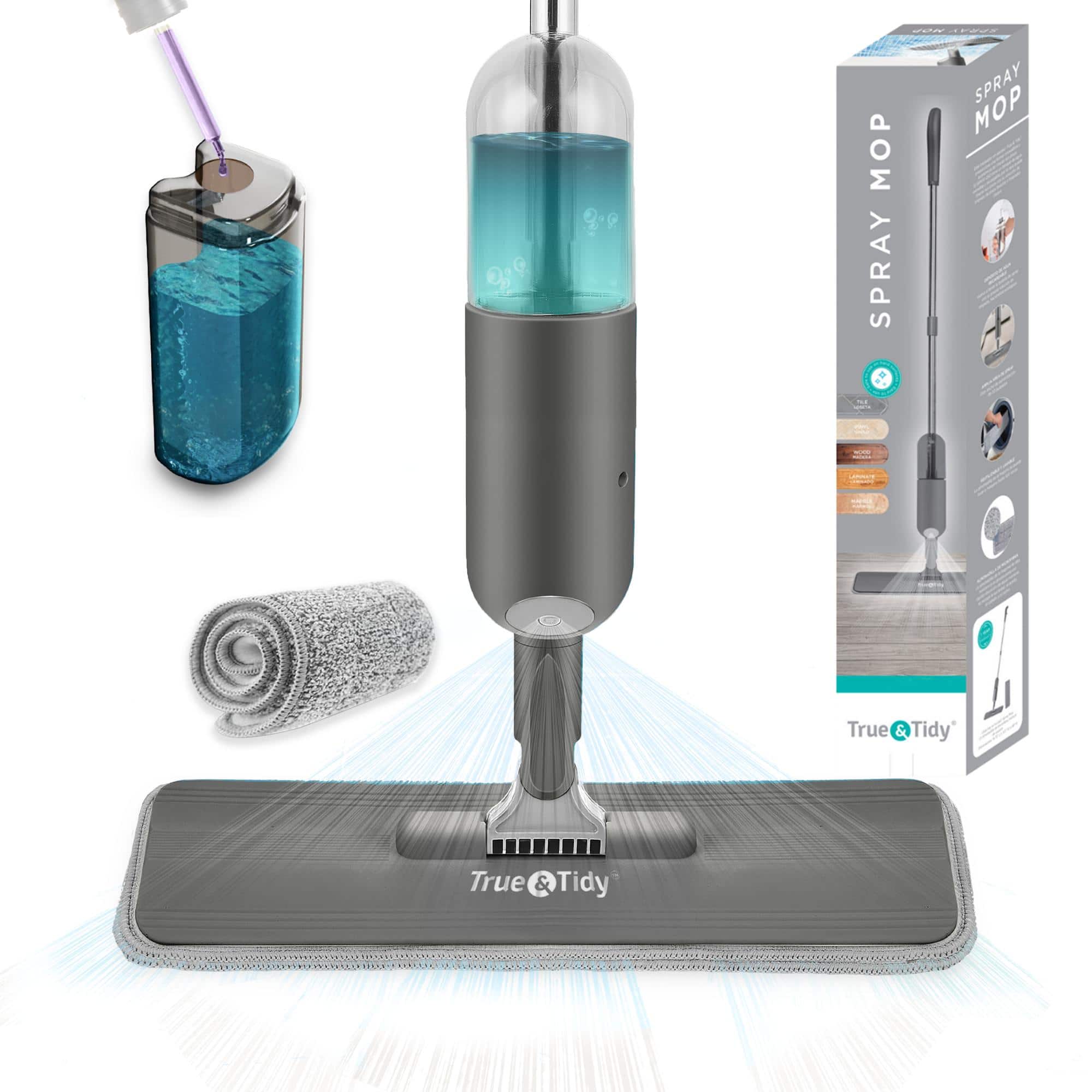 True & Tidy - Multi-Surface Spray Mop With Refillable Bottle - GRAY