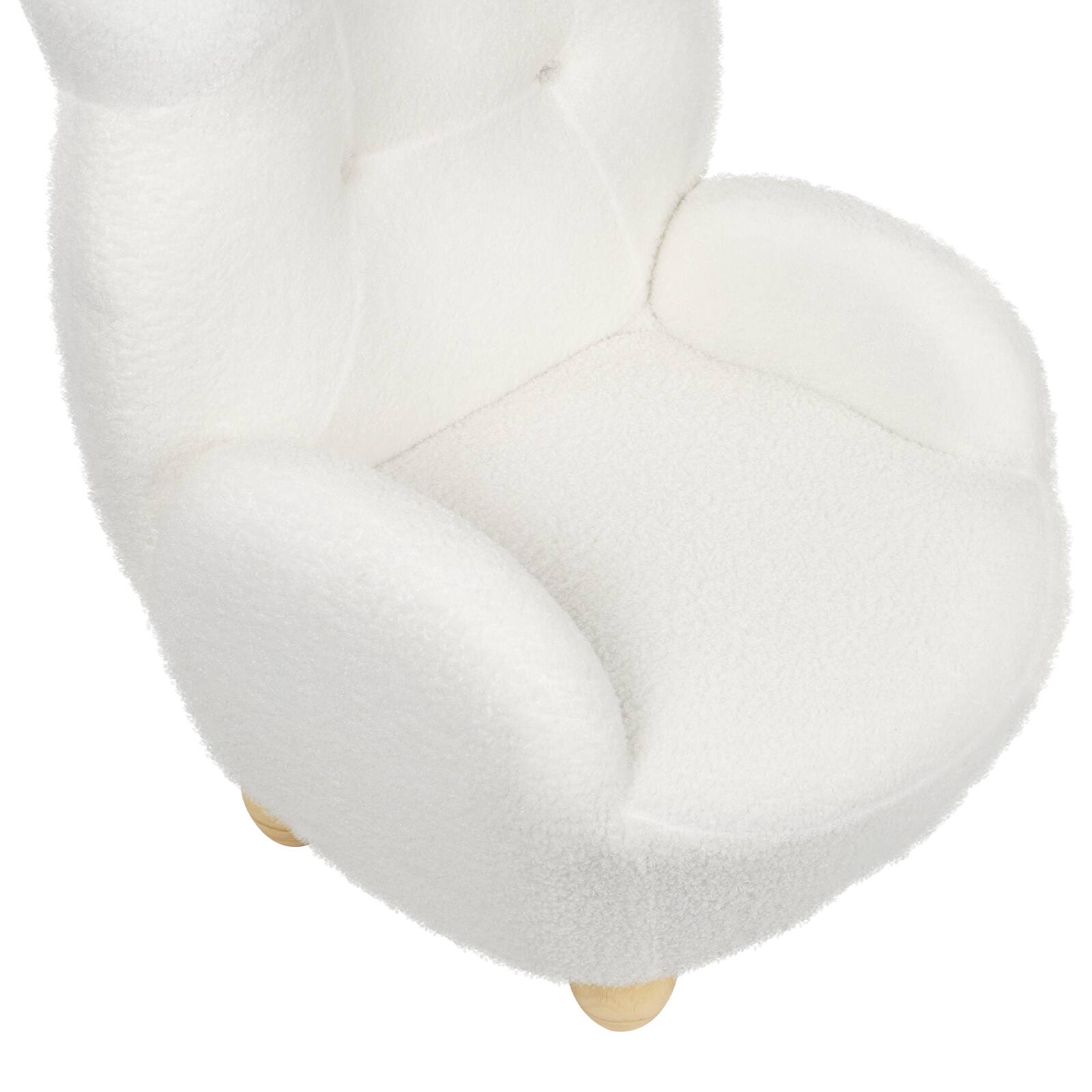 Left. Oumilen - White Bear Ear Teddy Fleece Armchair – Soft Fluffy Plush Chair with 4 Wood Legs, Small Reading Sofa for Nursery Playroom - White.