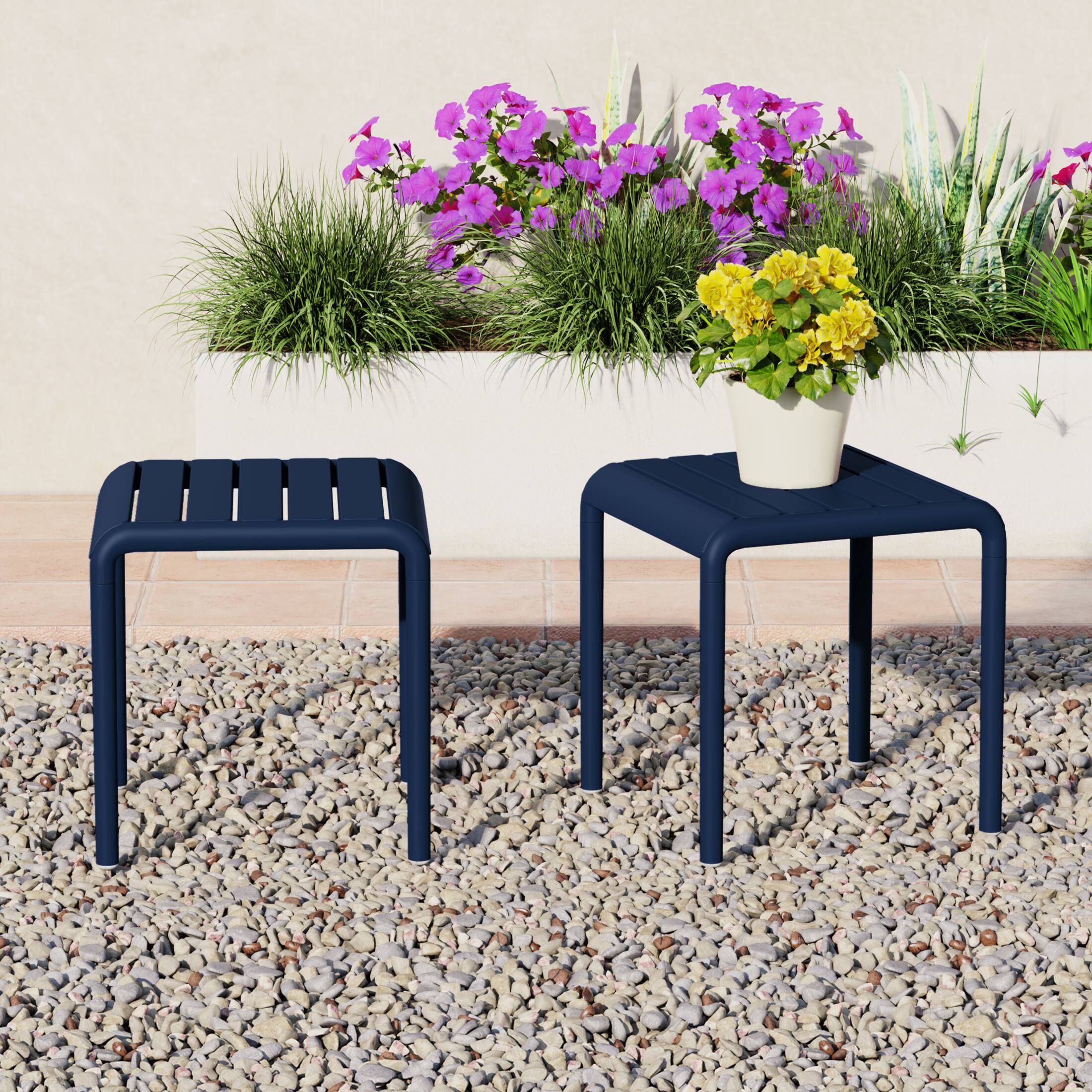 Angle. WestinTrends - WestinTrends Playa Plastic Modern Outdoor Patio Accent Side Tables (Set of 2) - Navy Blue.