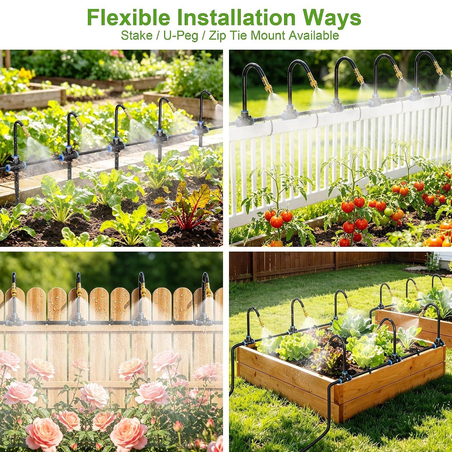 Flexible Installation Ways  
Stake / U-Peg / Zip Tie Mount Available