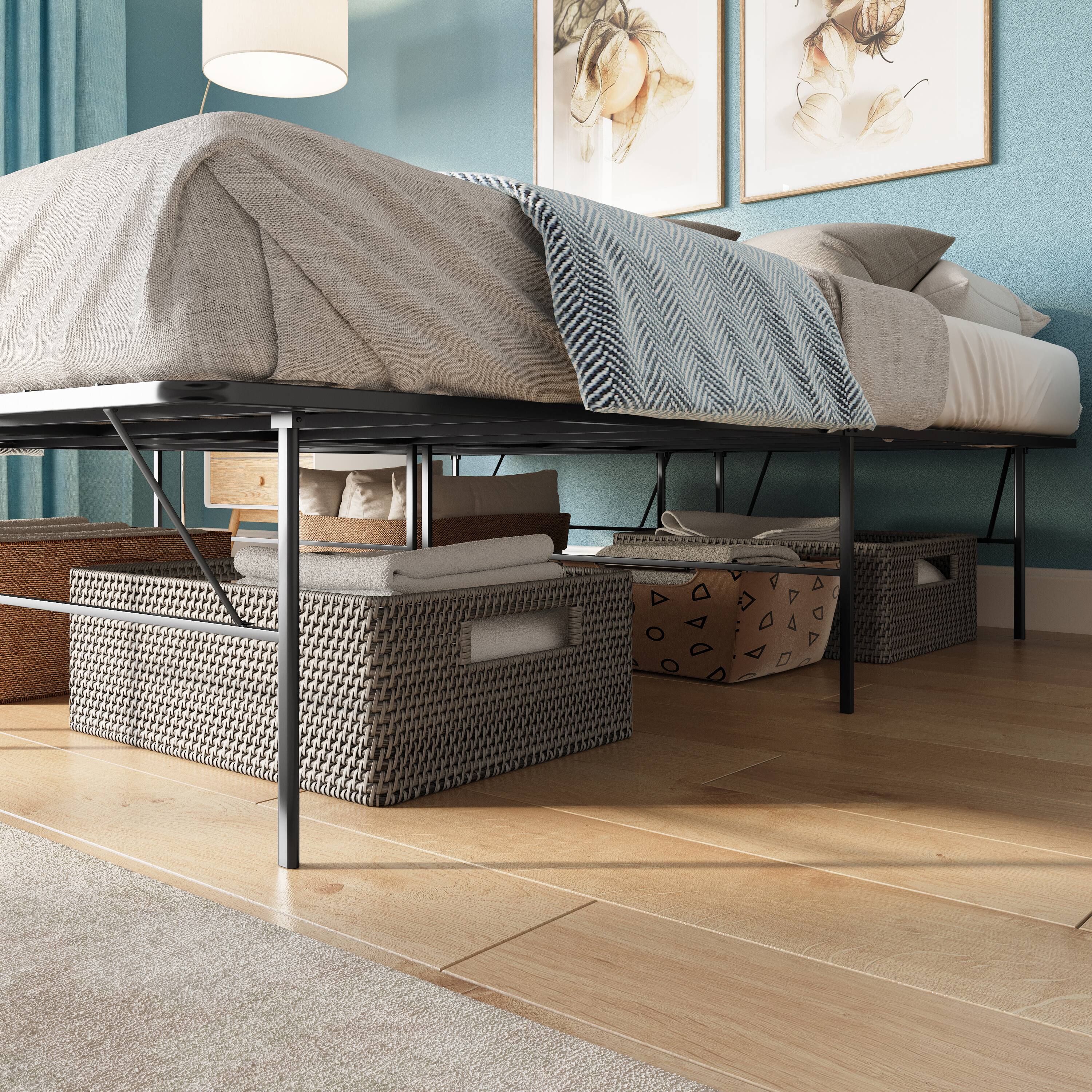 Alt View 2. Boyd Sleep - 14" Metal Platform Bed Frame, No-Tool Assembly, Textured Anti-Slip Surface - Extra Underbed Storage - Black.