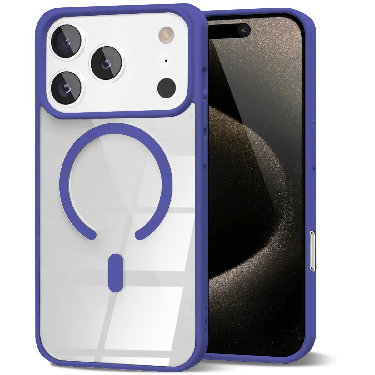 Front. Entronix - Entronix Magnetic Case for iPhone 17 Pro - Clear Back Soft Matte Frame - Navy Blue.