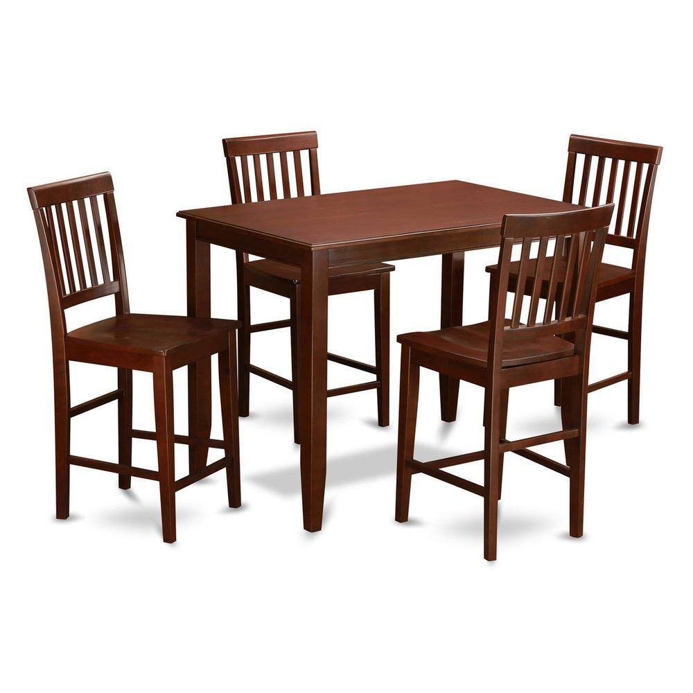 Back. East West Furniture - 5 Pc counter height Dining set-high Table and 4 dinette Chairs. - Mahogany.