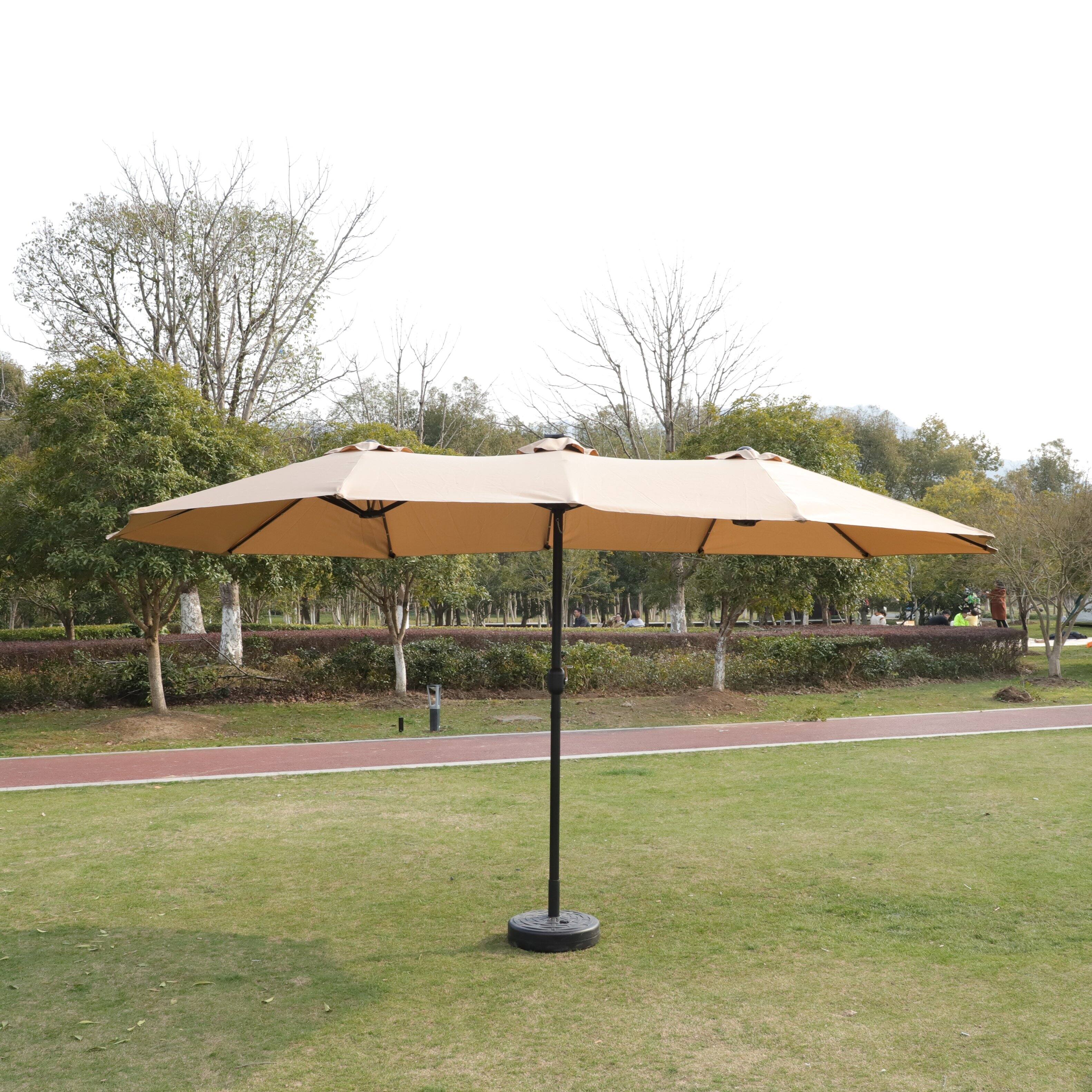 Alt View 5. Ecooso - 15x9ft Large Double-Sided Rectangular Outdoor Twin Patio Market Umbrella with light and base - taupe.