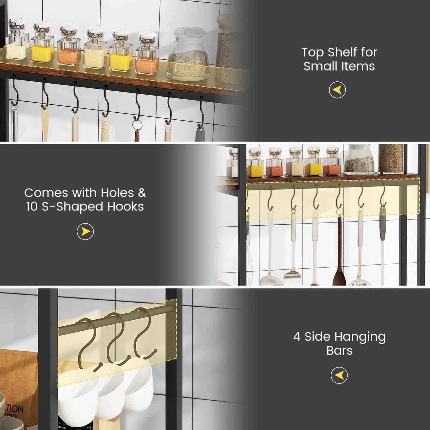 Top Shelf for Small Items  
Comes with Holes & 10 S-Shaped Hooks  
4 Side Hanging Bars