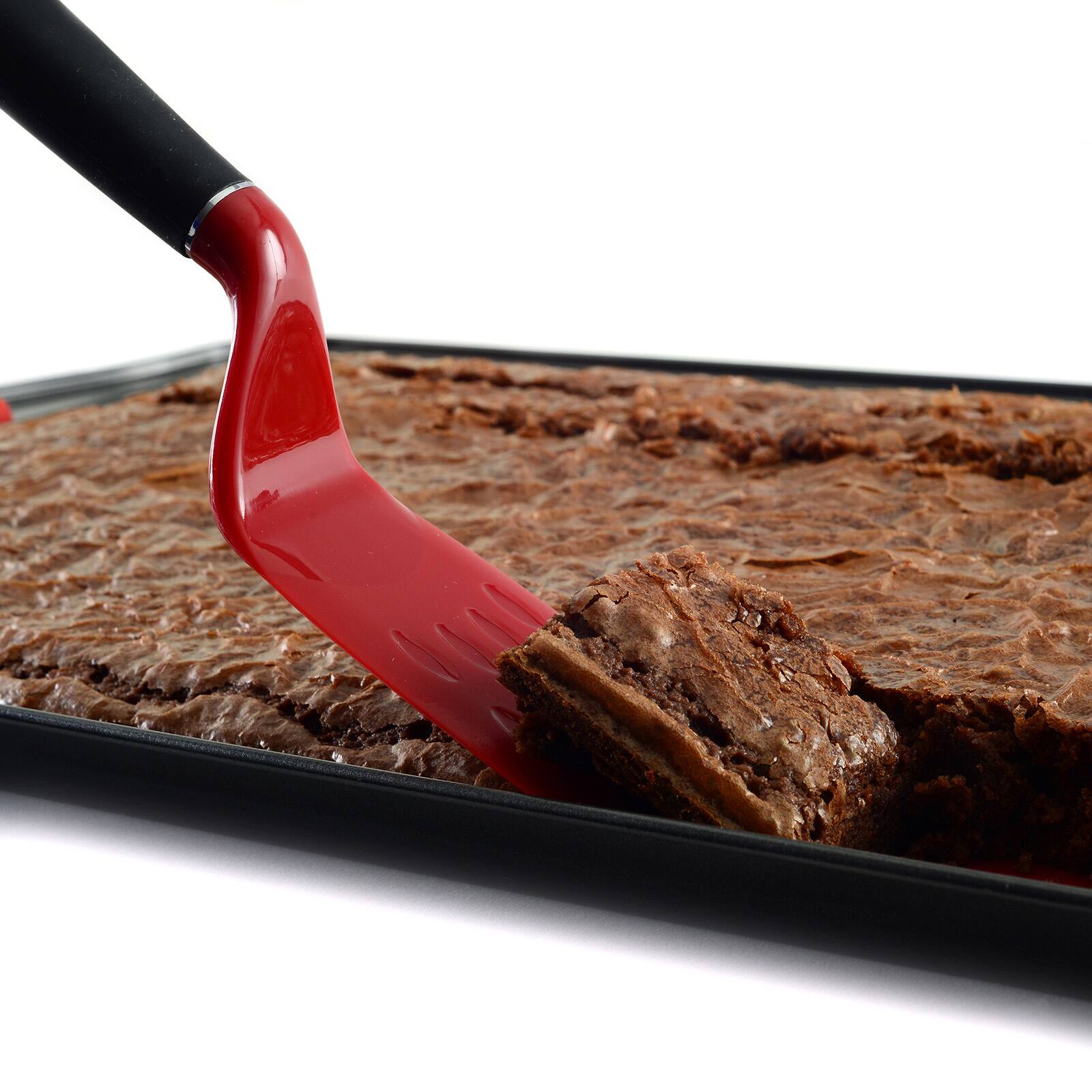 Alt View 2. Norpro - Brownie Spatula with Scalloped Blade, Red - Red.